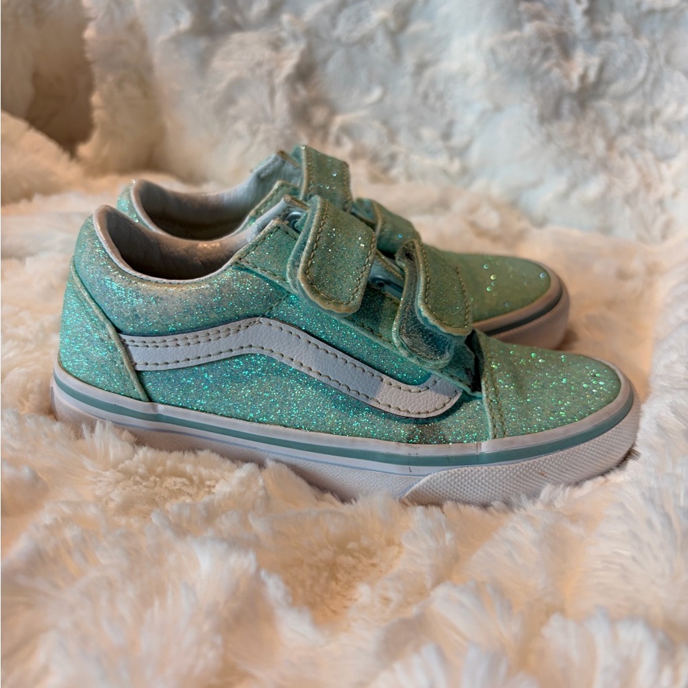Kids Vans Sparkle Teal Velcro Sneakers size 11